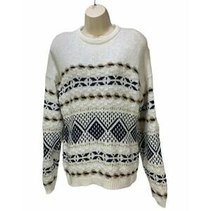 VTG 80's Keren Womens Sweater Size Medium White Knit Padded Cotton USA Pullover